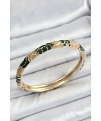 Mineli Pirinç Siyah ve Kahverengi Motifli Kadın Kelepçe