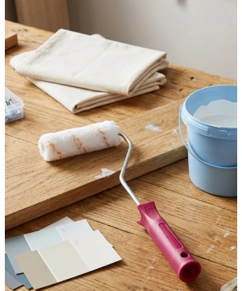 Mini Boya Fırça Seti 10 Cm Rulo Fırça 6 Adet Yedek Rulo Hediyeli Duvar Boyama Aparatı