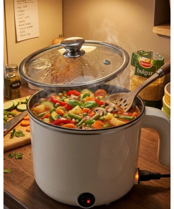 Mini Elektrikli Yemek Pişirici 1 Litre Buharlı Pişirme Tepsili Mutfak Tenceresi