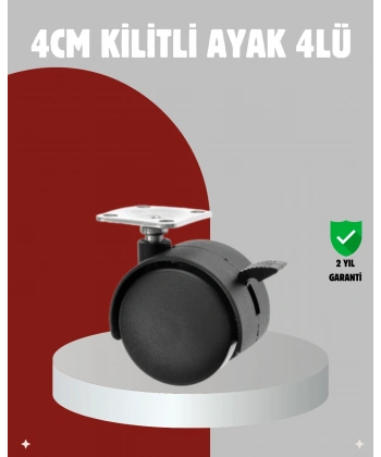 Mobilya İçin Kilitli 4 cm Tekerlek Ayak Seti