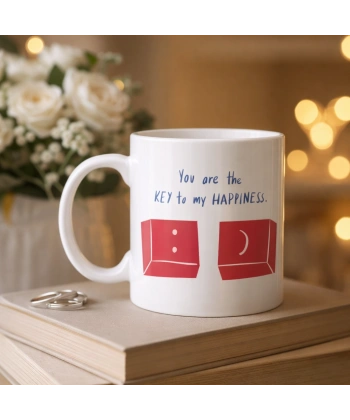 Model 25 – You Are the Key to My Happiness Tasarımlı Porselen Kupa -Anlamlı & Romantik Hediye