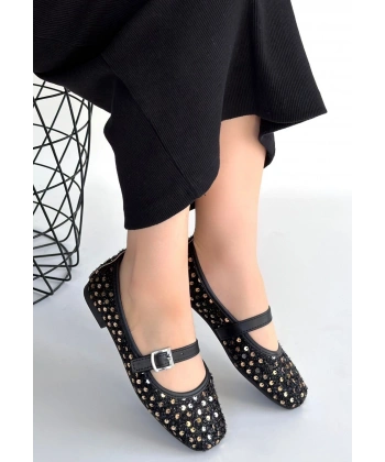 Moden Siyah Süet Babet Ayakkabı