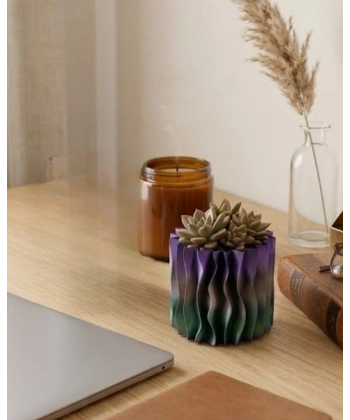 Modern Dalgalı Yüzey Tasarımlı Mor 3D Dekoratif Saksı Vazo