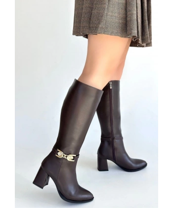 Mooni Kahverengi Cilt Topuklu Çizme
