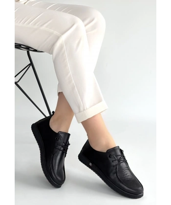 Mopin Siyah Deri Bağcıklı Spor Ayakkabı