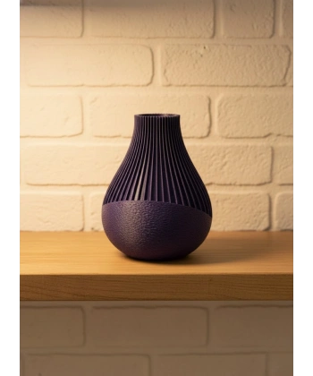 Mor Çizgili Dekoratif Vazo 11 cm Modern Tasarım Aksesuar