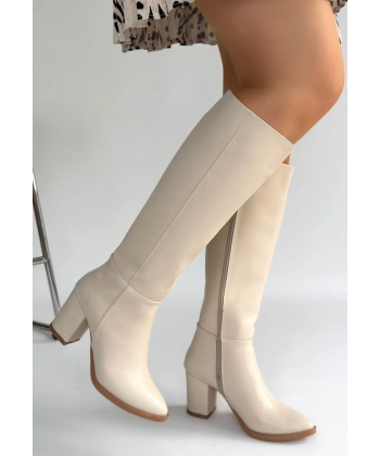 Morena Bej Cilt Bej Tabanlı Topuklu Çizme
