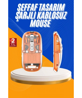 Mouse Fare Kablosuz Mouse Fare Şarjlı Bluetooth Sessiz 5 Tuşlu Şeffaf