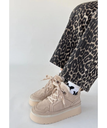 Muden Bej Süet Bağcıklı Bot