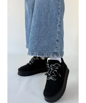 Muden Siyah Süet Bağcıklı Bot