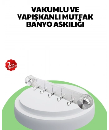 Mutfak ve Banyo Askılığı Vakumlu Yapışkanlı 5 Askı Bölmeli