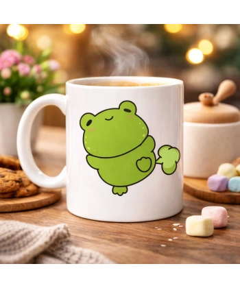 Mutlu Kurbağa Tasarımlı Porselen Kupa MODEL 91 – Eğlenceli, Tatlı ve Neşe Dolu Kahve Kupası