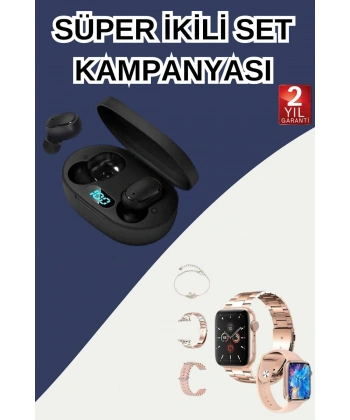Nabız Ölçer Hediye Bileklikli Akıllı Saat ve Dijital Göstergeli Bluetooth Kulaklık Çoklu Şarj Girişi