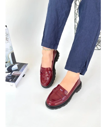 Narli Bordo Rugan Oxford Ayakkabı