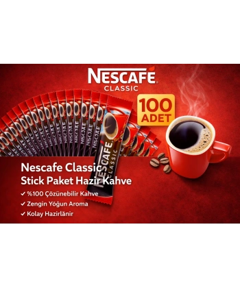 Nescafe Classic 2 gr Stick Hazır Kahve 100 Adet %100 Çözünebilir Yoğun Aromalı