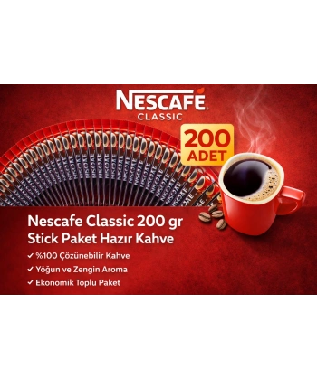 Nescafe Classic 2 gr Stick Hazır Kahve 200 Adet %100 Çözünebilir Yoğun Aromalı Ekonomik Paket