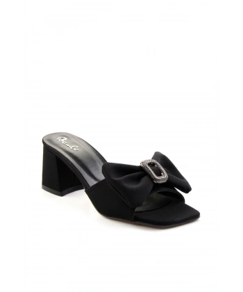 Niyyar Siyah Cilt Topuklu Terlik