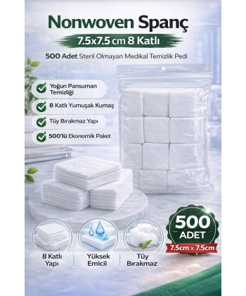 Nonwoven Spanç 7,5x7,5 cm 8 Katlı 500 Adet Steril Olmayan Medikal Temizlik Pedi