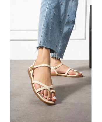 Nordi Bej Cilt Kemerli Sandalet