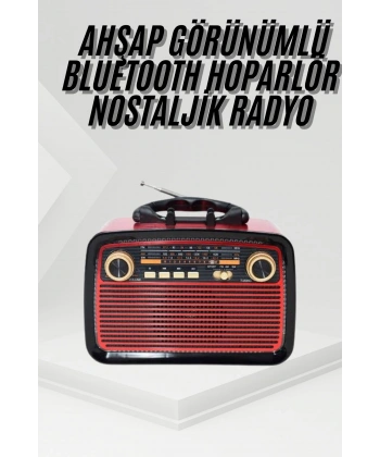 Nostalji Radyo Bluetooth Hoparlör USB-SD Kart Giriş Led Fener Işıklı Bataryalı Pilli