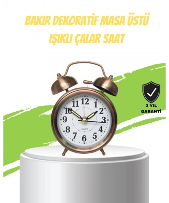 Nostaljik Bronz Metal Alarmlı Masa Saati Büyük Boy Dekoratif ve Şık Tasarım