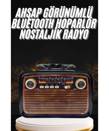 Nostaljik Görünümlü Ahşap Radyo TF SD USB Girişli Led Fener Işıklı