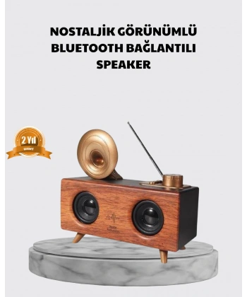 Nostaljik Gramofon Bluetooth Hoparlör – FM Radyo + USB + SD Kart Destekli