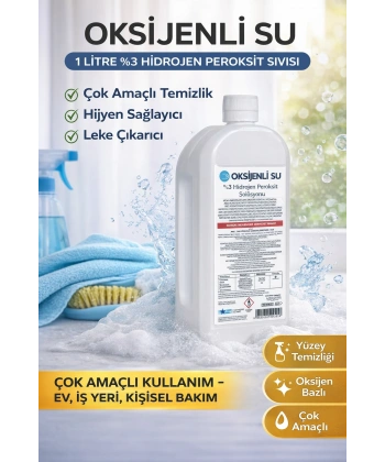 Oksijenli Su 1 Litre %3 Hidrojen Peroksit Solüsyonu Çok Amaçlı Temizlik ve Hijyen Sıvısı 1 ADET
