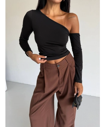 Omuz detaylı kollu bluz siyah f2336