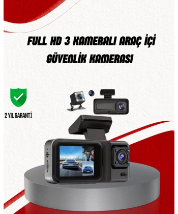 Ön Arka ve İç Kamera DashCam 360° Kapsamlı Full HD Araç Güvenlik Sistemi