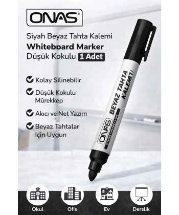 Onas Siyah Beyaz Tahta Kalemi Whiteboard Marker Düşük Kokulu 1 Adet