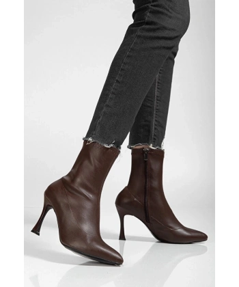 Orjen Kahverengi Cilt Streç Topuklu Bot