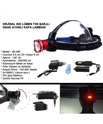 Orjinal 800 Lümen T6 Şarjlı Kafa Feneri Watton Wt-265