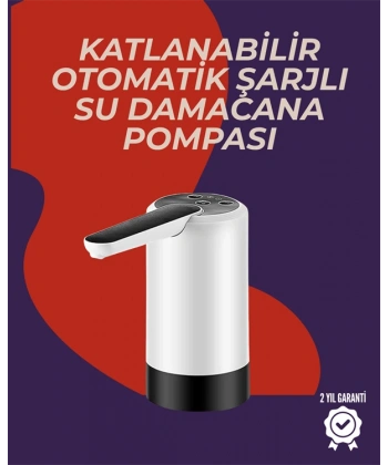Otomatik Damacana Su Pompası | 40-80 Saniye Zaman Ayarlı | %90 Açılabilir Hijyenik Tasarım | Şarjlı ve Portatif