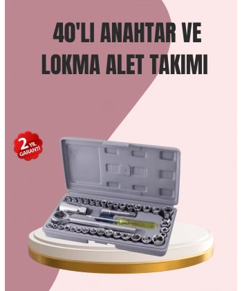 Otomotiv ve Ev Kullanımı İçin 40 Parça Lokma Anahtar Seti Taşıma Çantalı