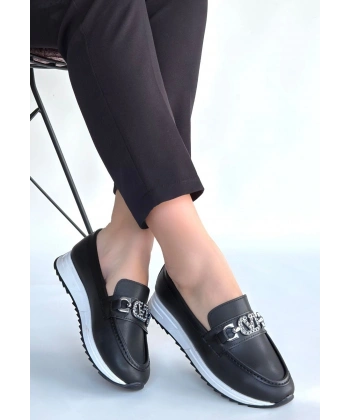 Otra Siyah Cilt Babet Ayakkabı