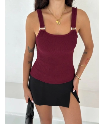 Ottoman toka askılı bluz bordo s4194