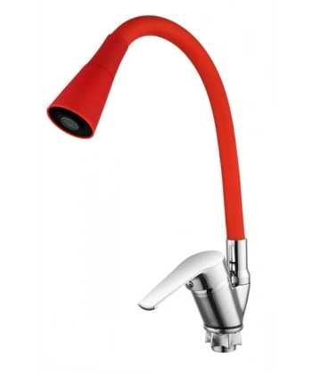 Oynar Başlıklı Çelik Spiral Üzeri Silikon Kaplama Musluk Başlığı Kobra Fonksiyonlu Musluk - Kırmızı