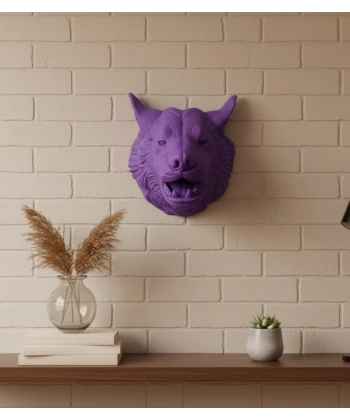 Özel Seri Mor Kurt Duvar Süsü Hediyelik Dekoratif Asılabilir Heykel