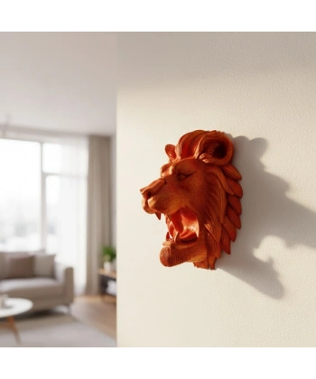 Özel Tasarım 3D Aslan Figürü Duvar Süsü Dekoratif Heykel 20x21 cm