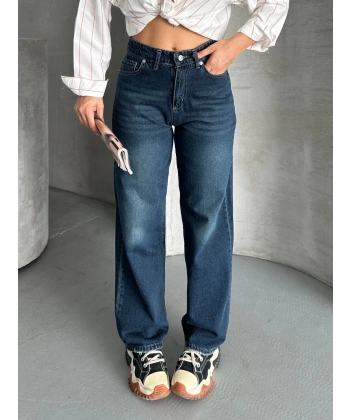 Palazzo bıyık enzim yıkama jeans pantolon koyu mavi d2008