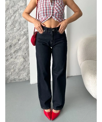 Palazzo süper taş enzim tint yıkama koyu lacivert jeans pantolon d2008