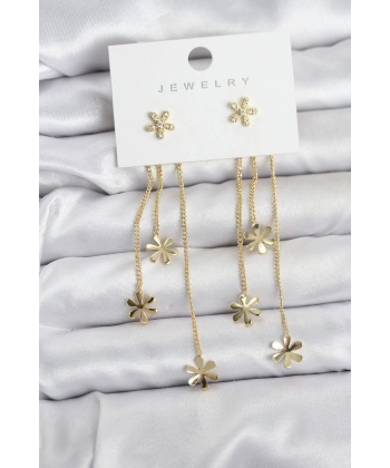 Papatya Model Gold Renk Pirinç Sallantılı Kadın Küpe