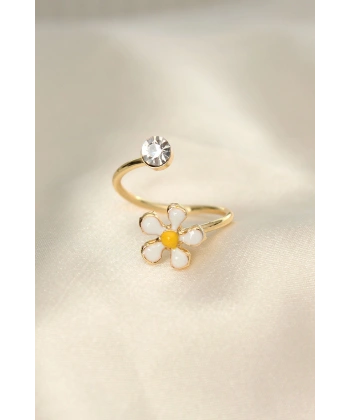 Papatya Tasarımlı Zirkon Taşlı Ayarlanabilir Yüzük