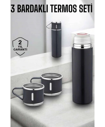 Paslanmaz Çelik 3’lü Termos Seti Vakumlu ve 8 Saat Isı Koruma