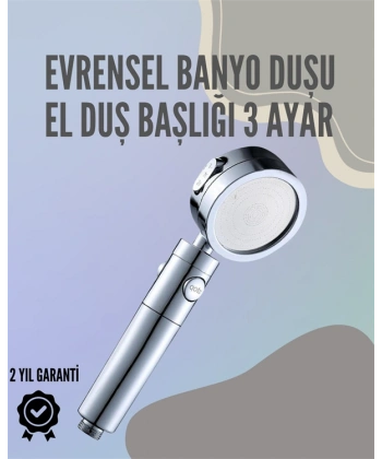 Paslanmaz Çelik Çok Fonksiyonlu El Duş Başlığı – 3 Modlu Püskürtme Seçeneği