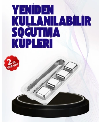 Paslanmaz Çelikten Üretilmiş Metal Buz Küpü Seti ve Buz Klipsi
