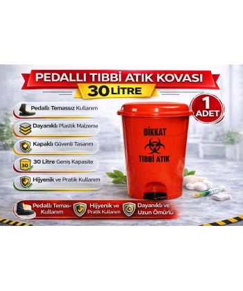 Pedallı Tıbbi Atık Kovası 30 Litre 1 Adet Kapaklı Pedallı Enfekte Atık Kovası