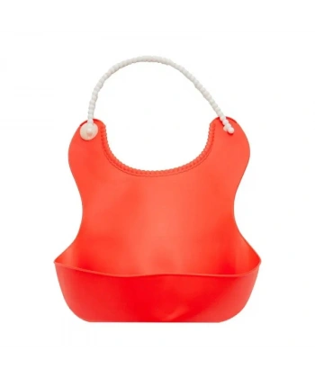 Pelikan Silikon Mama Önlüğü / Silikon Hazneli Bebek Mama Önlüğü - Kırmızı