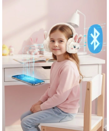 Peluş Tavşan Kulaklı Bluetooth Kulaklık Kablosuz Müzik ve TF Kart Destekli